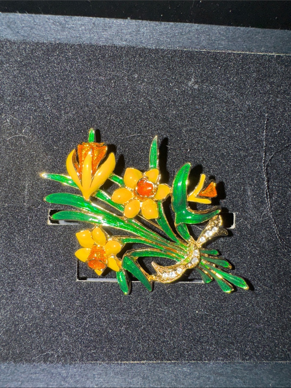 Joan Rivers Yellow & Green Floral Enamel Brooch - Elegant Women's Jewelry